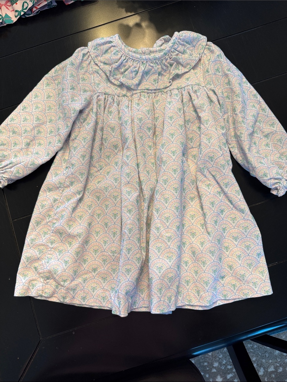 Pastel Scallop Floral Ruffle Yoke Dress